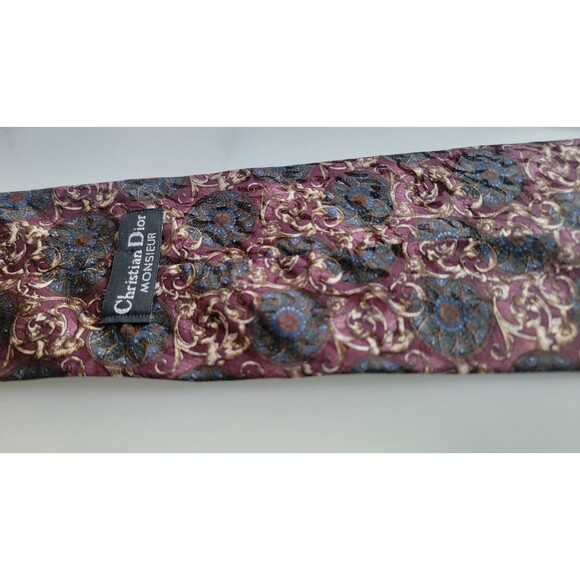 Last Price! Christian DIOR Monsieur Men’s Silk Neck Tie Burgundy Gold Crest - Picture 9 of 9